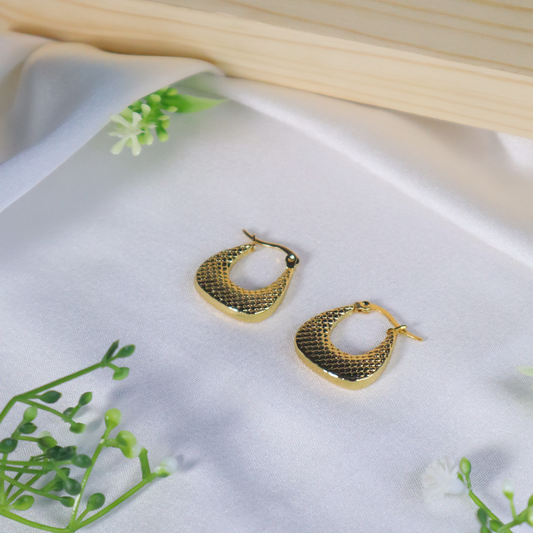 18K Gold Plated Textured Hoop Earrings