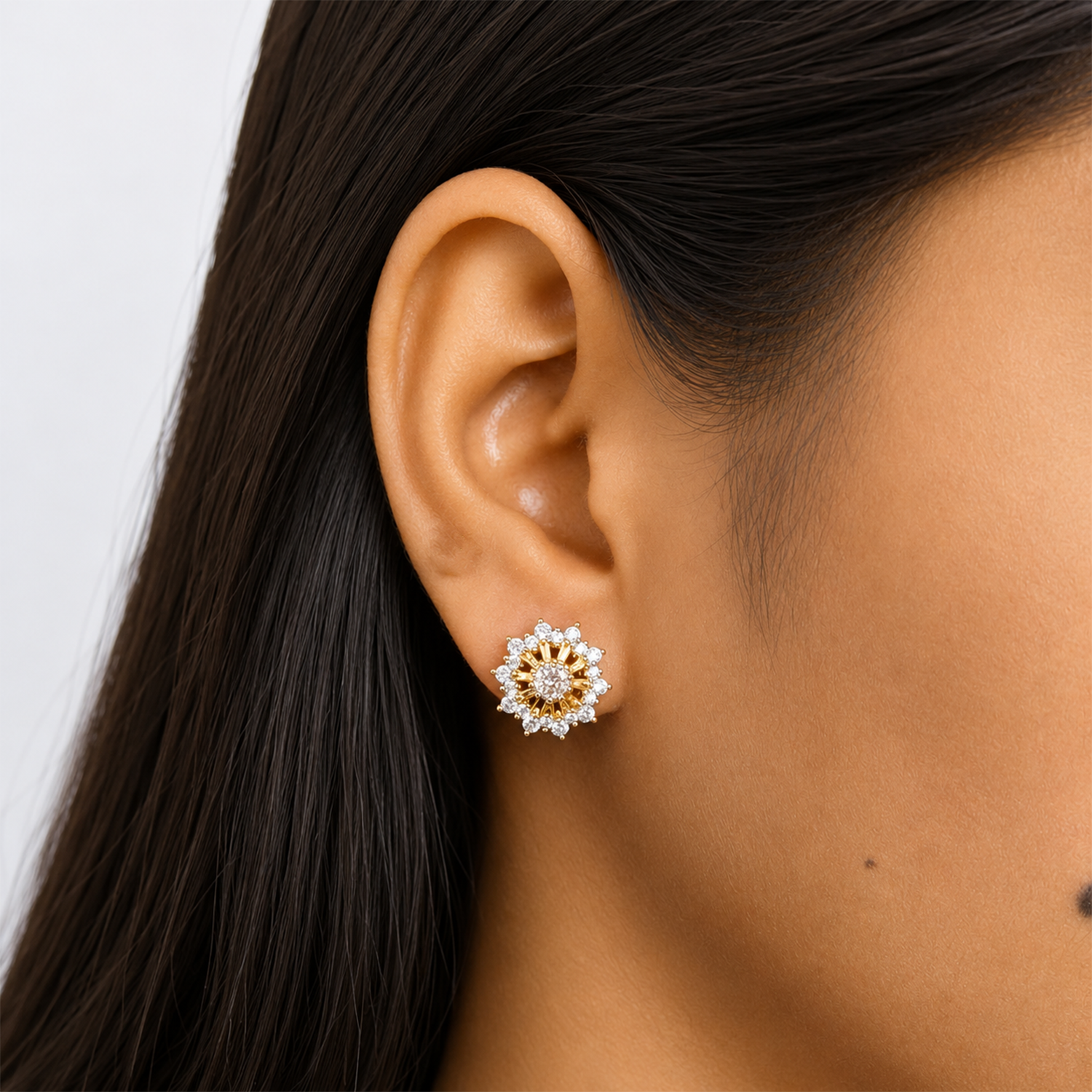 Elegant Floral AD Stone Halo Stud Earrings for Women & Girls