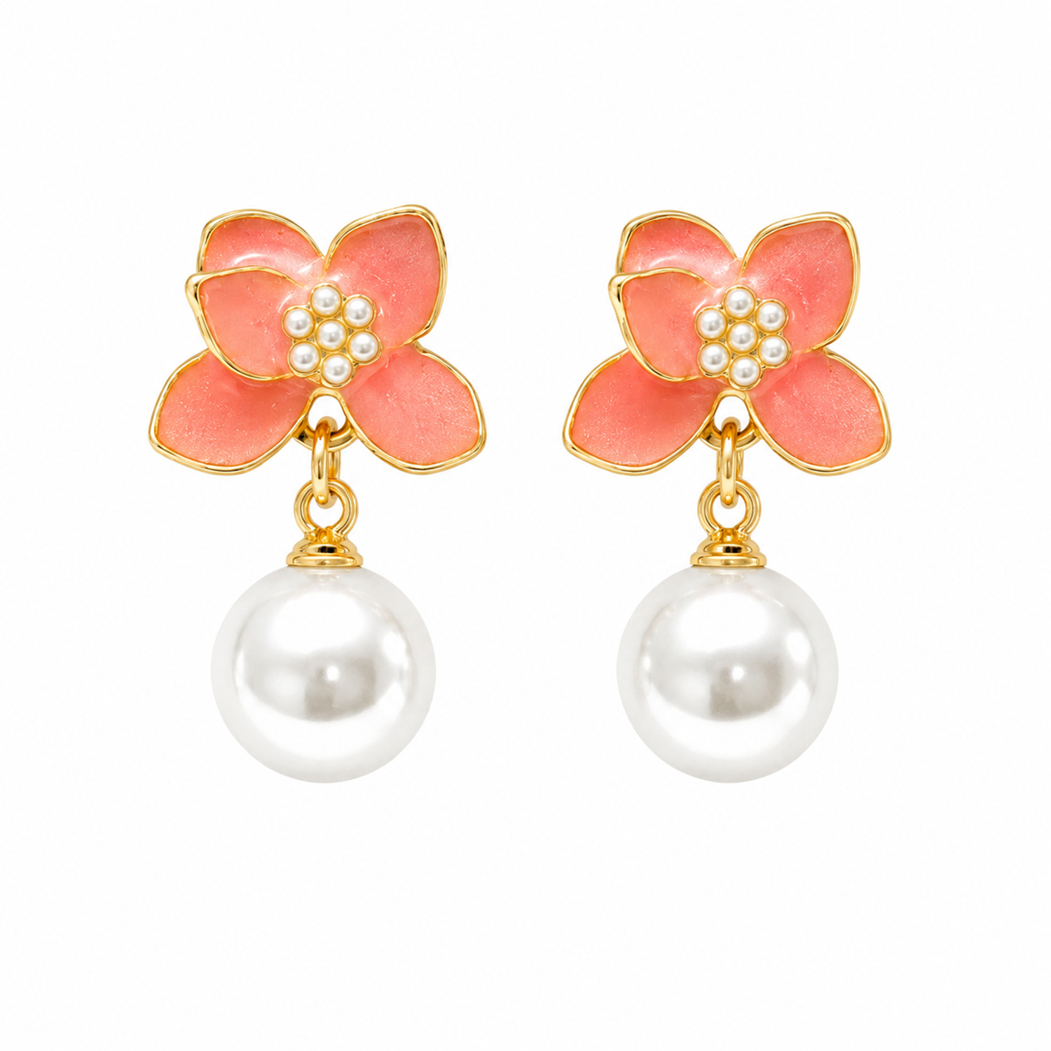 Stylish Vibrant Enamel Petals Pearl Drop Earrings For Girls & Women