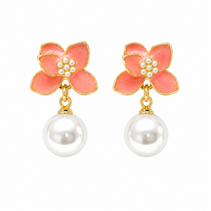 Stylish Vibrant Enamel Petals Pearl Drop Earrings For Girls & Women