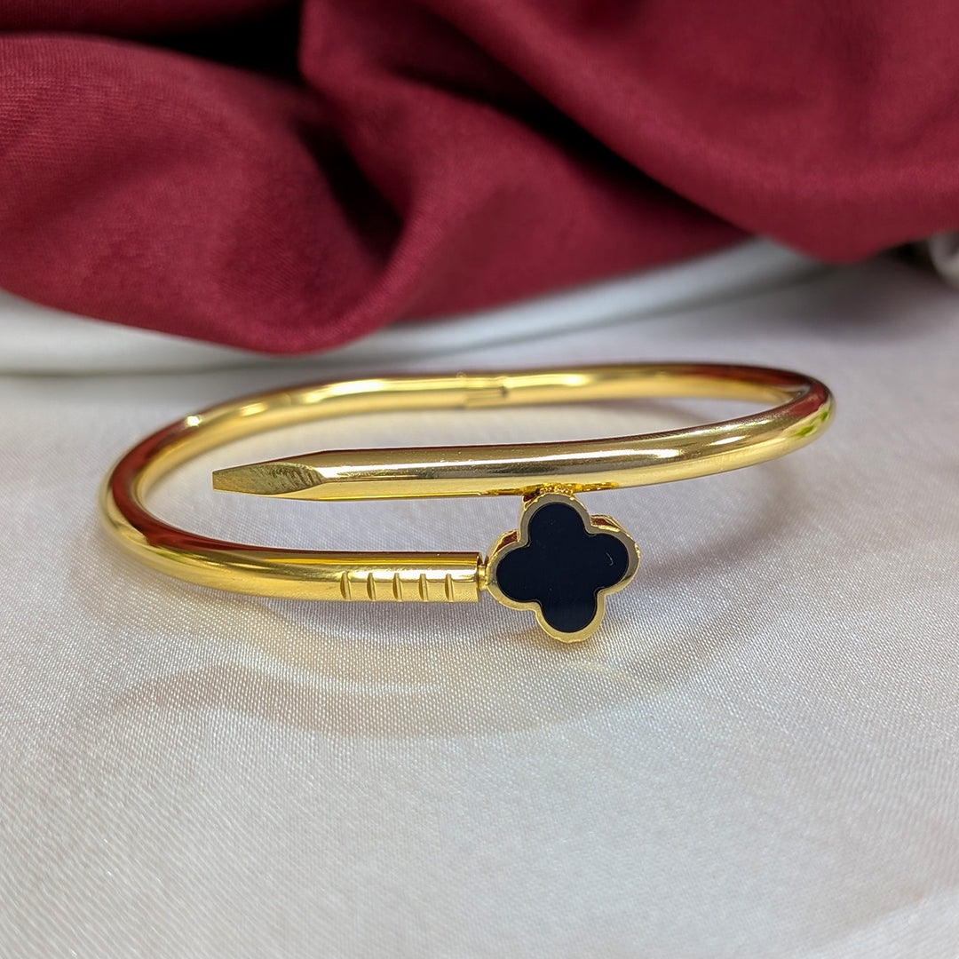 Elegant Nail Design Bracelet With Floral Black Enamel Charm For Girls & Women