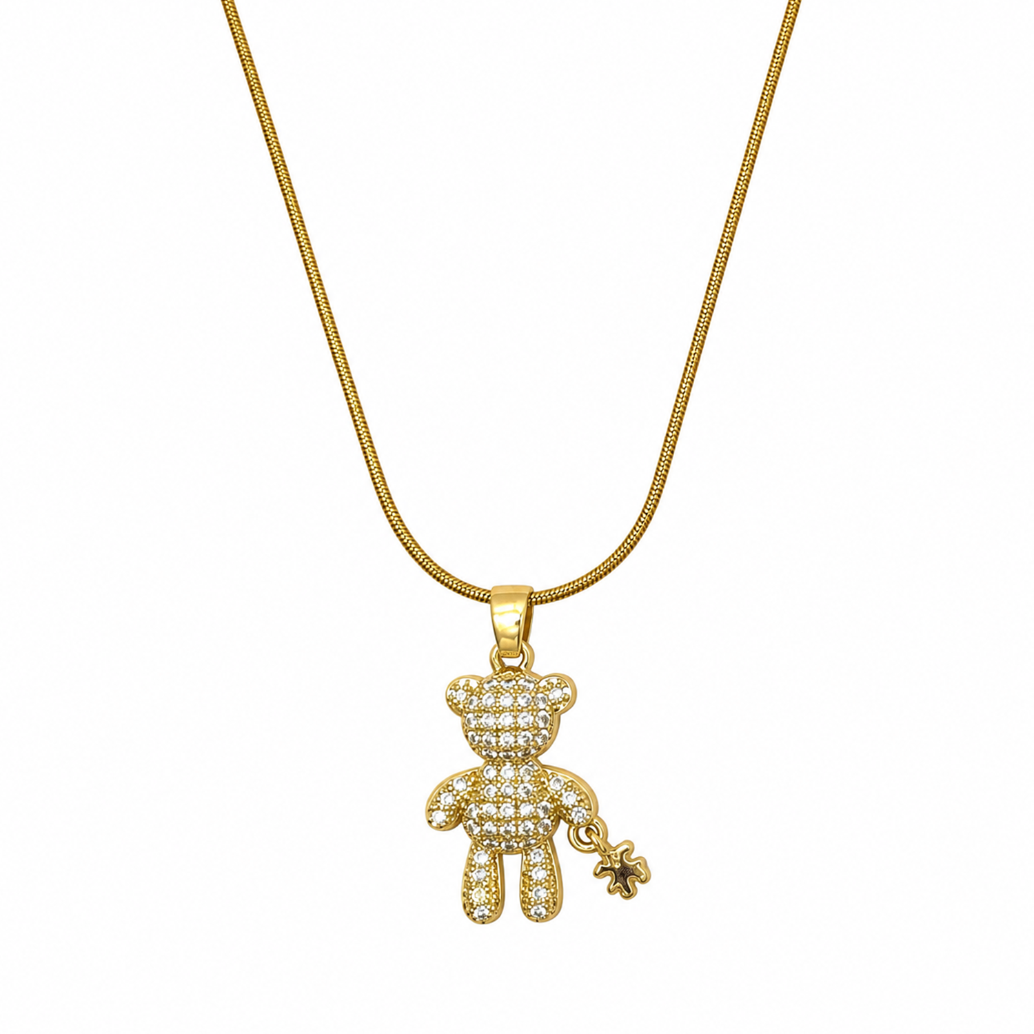 Sparkling CZ Stone Teddy Charm Herringbone Pendant for Girls & Women's