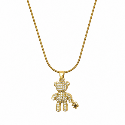 Sparkling CZ Stone Teddy Charm Herringbone Pendant for Girls & Women's