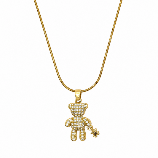Sparkling CZ Stone Teddy Charm Herringbone Pendant for Girls & Women's