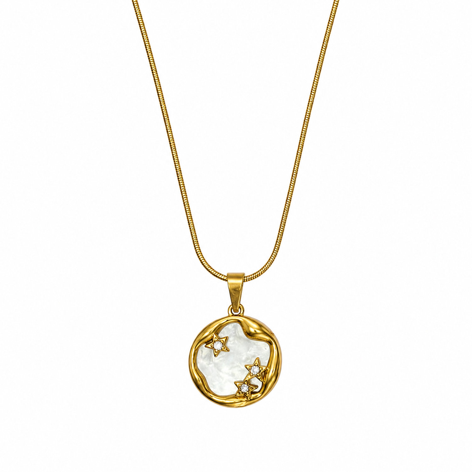 Enclosed Mother Of Pearl Disc Sparkling Star Pendant for Girls & Women's
