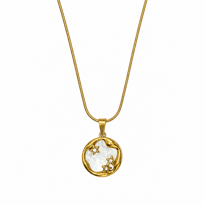 Enclosed Mother Of Pearl Disc Sparkling Star Pendant for Girls & Women's
