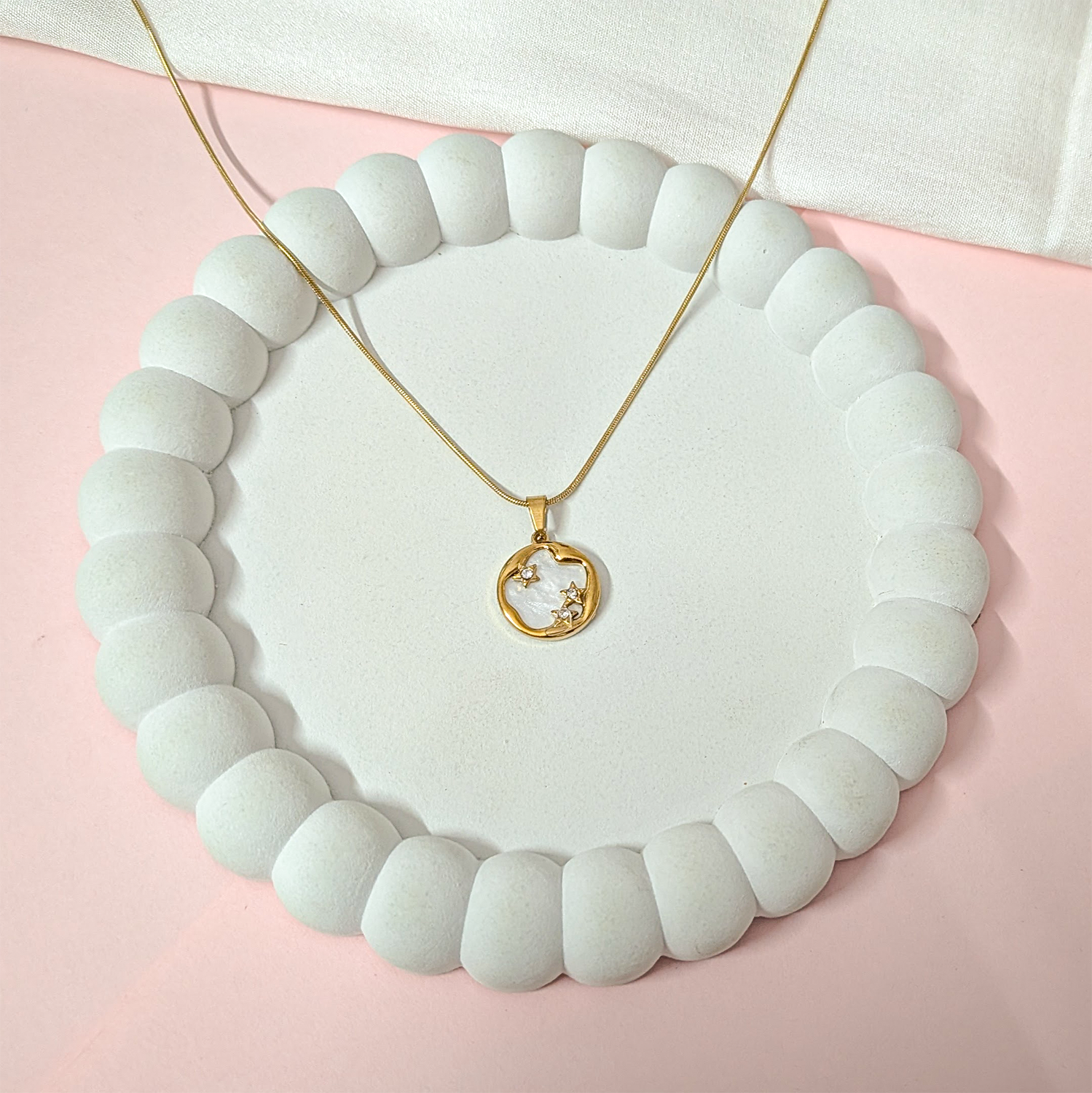 Enclosed Mother Of Pearl Disc Sparkling Star Pendant for Girls & Women's