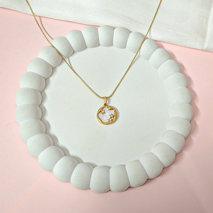 Enclosed Mother Of Pearl Disc Sparkling Star Pendant for Girls & Women's