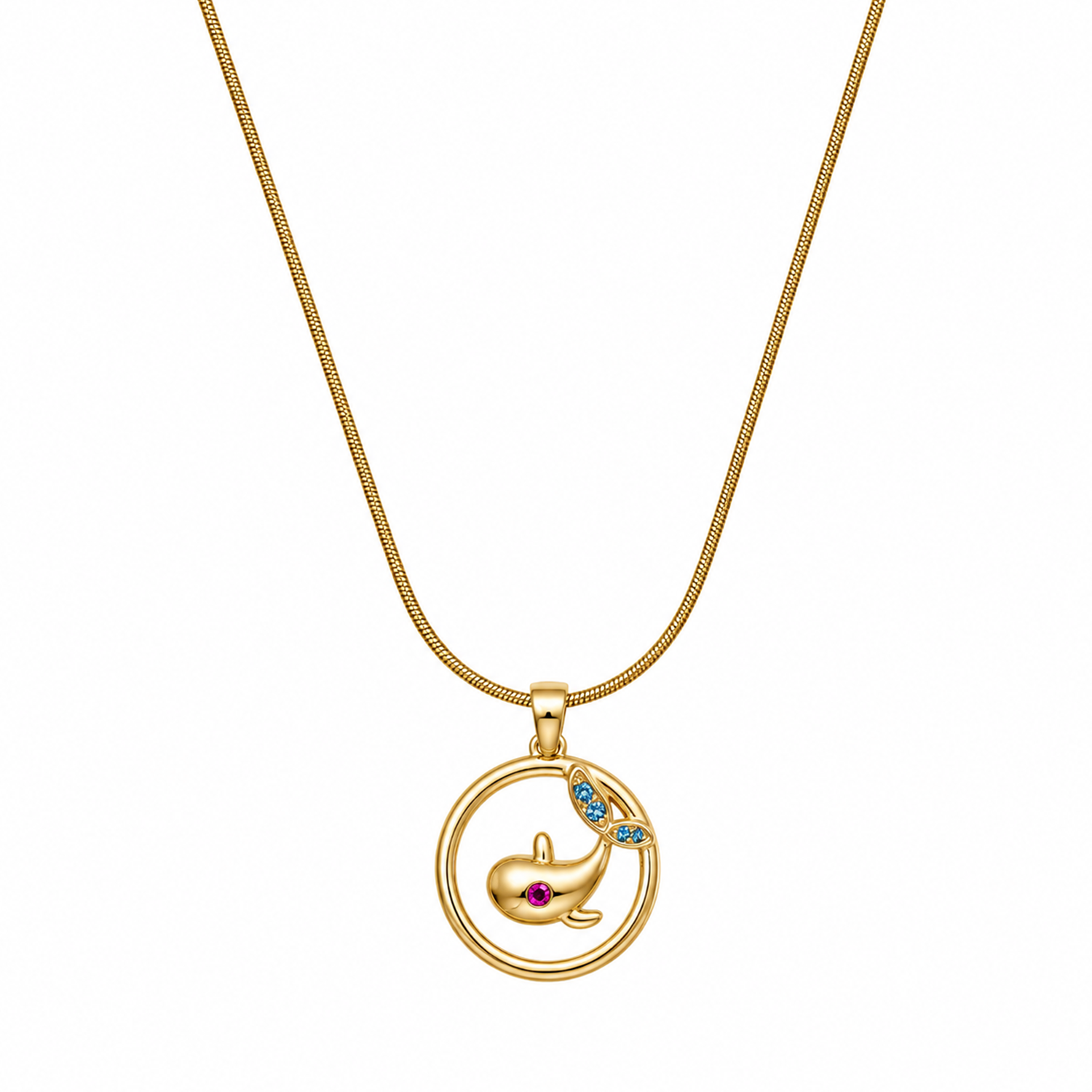 Whale Motif Accented With Blue & Red Crystals Pendant for Girls & Women's