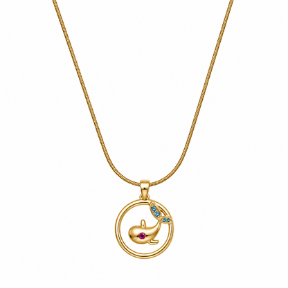 Whale Motif Accented With Blue & Red Crystals Pendant for Girls & Women's