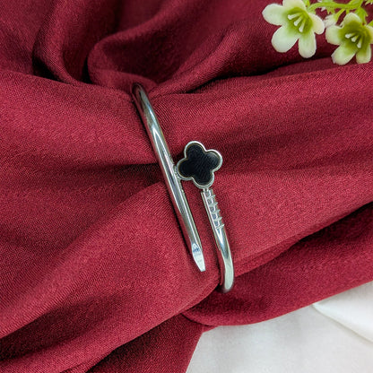 Elegant Nail Design Bracelet With Floral Black Enamel Charm For Girls & Women