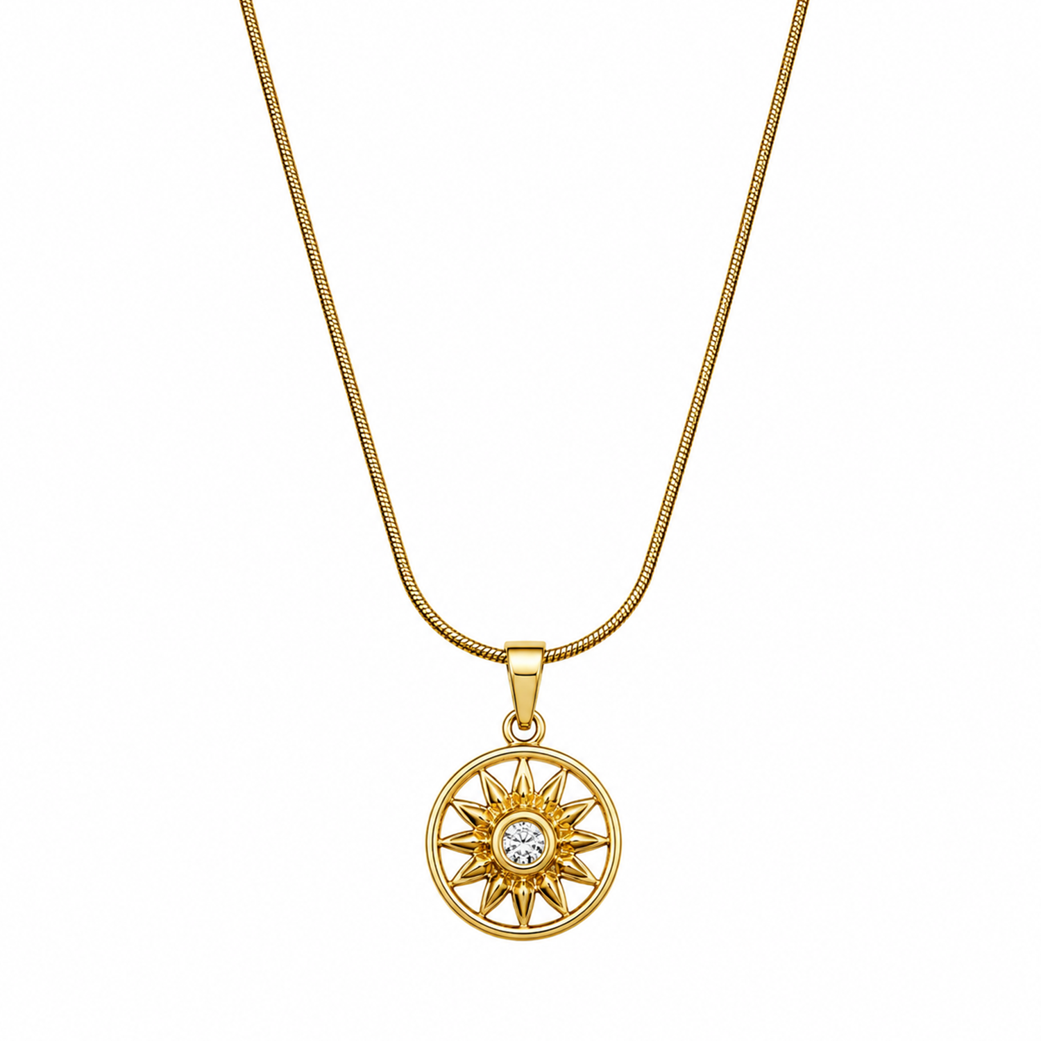 CZ Star Centered Stone Sunburst Pendant for Girls & Women's