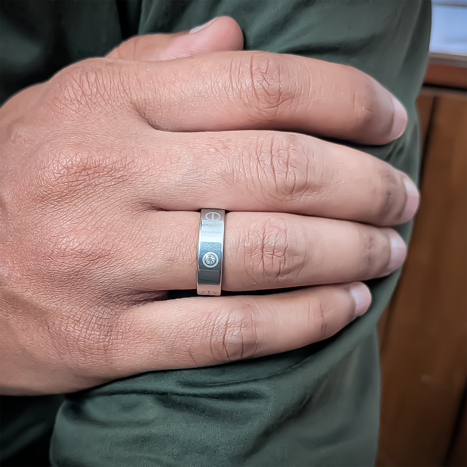 Signature Screw Motif Band Ring With AD Stone For Men & Women