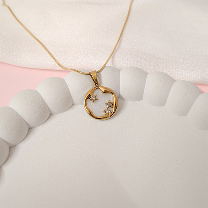 Enclosed Mother Of Pearl Disc Sparkling Star Pendant for Girls & Women's