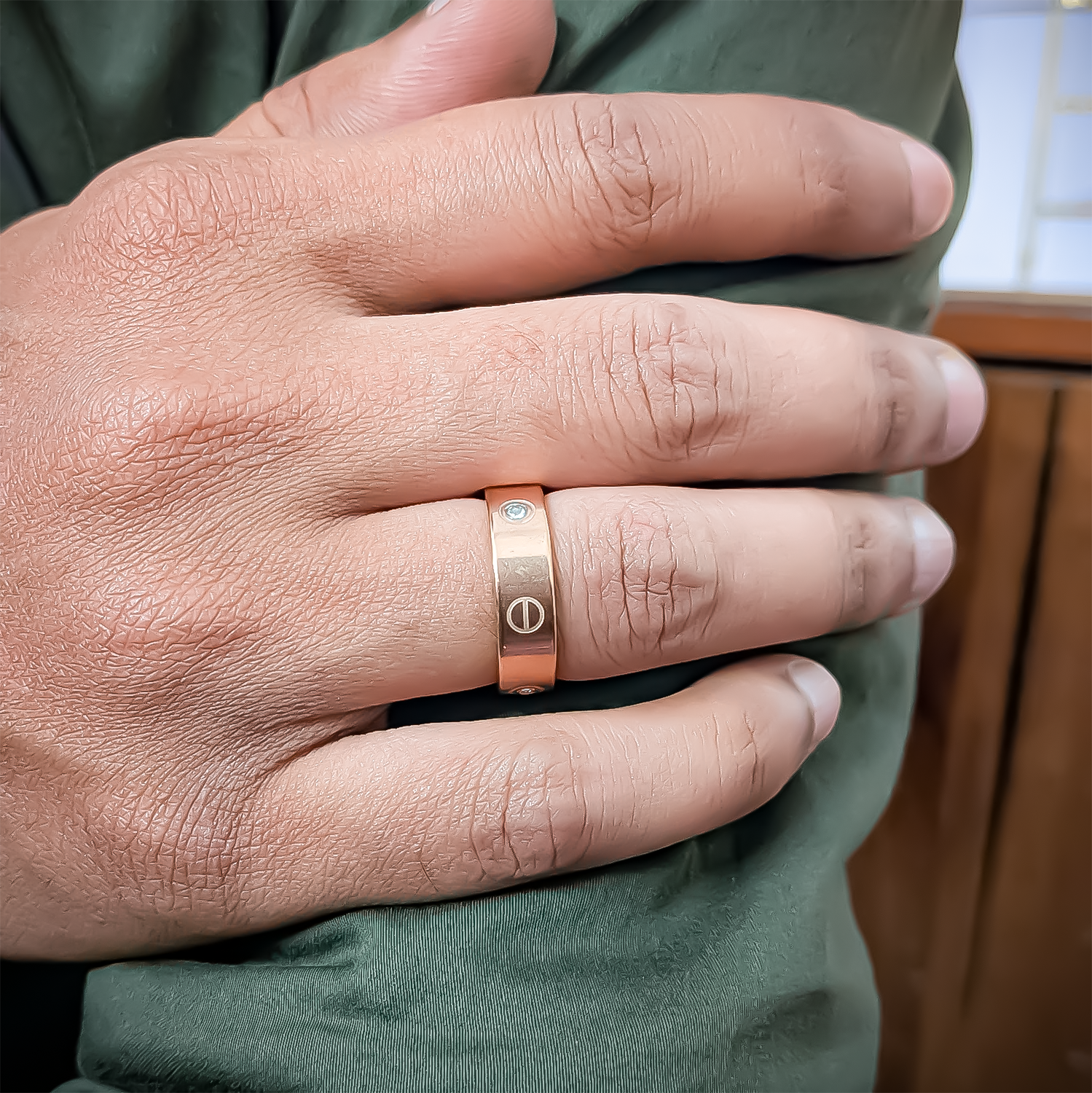 Signature Screw Motif Band Ring With AD Stone For Men & Women