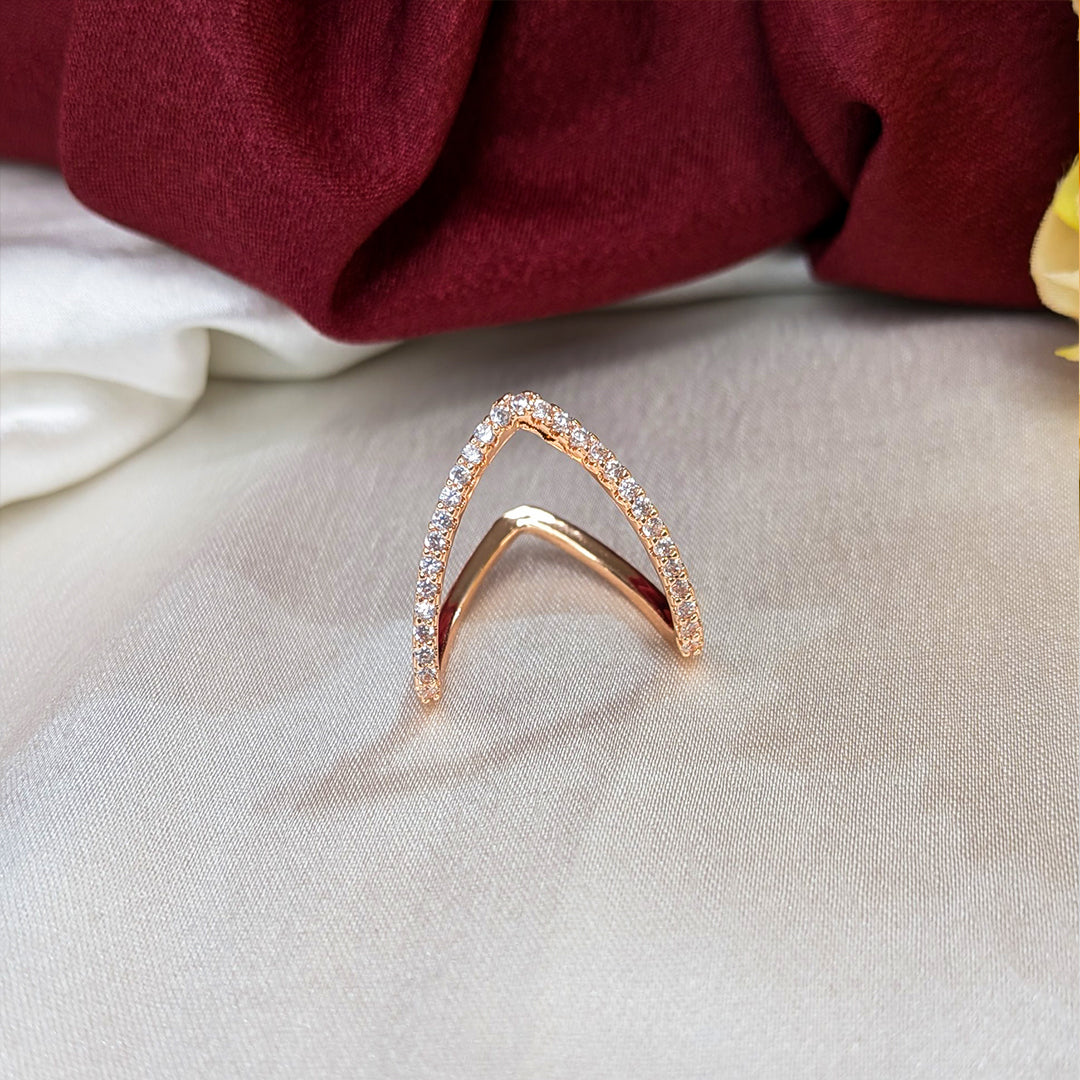 Stylish V Shape Ring with Crystal Accents For Girls & Women