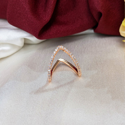 Stylish V Shape Ring with Crystal Accents For Girls & Women