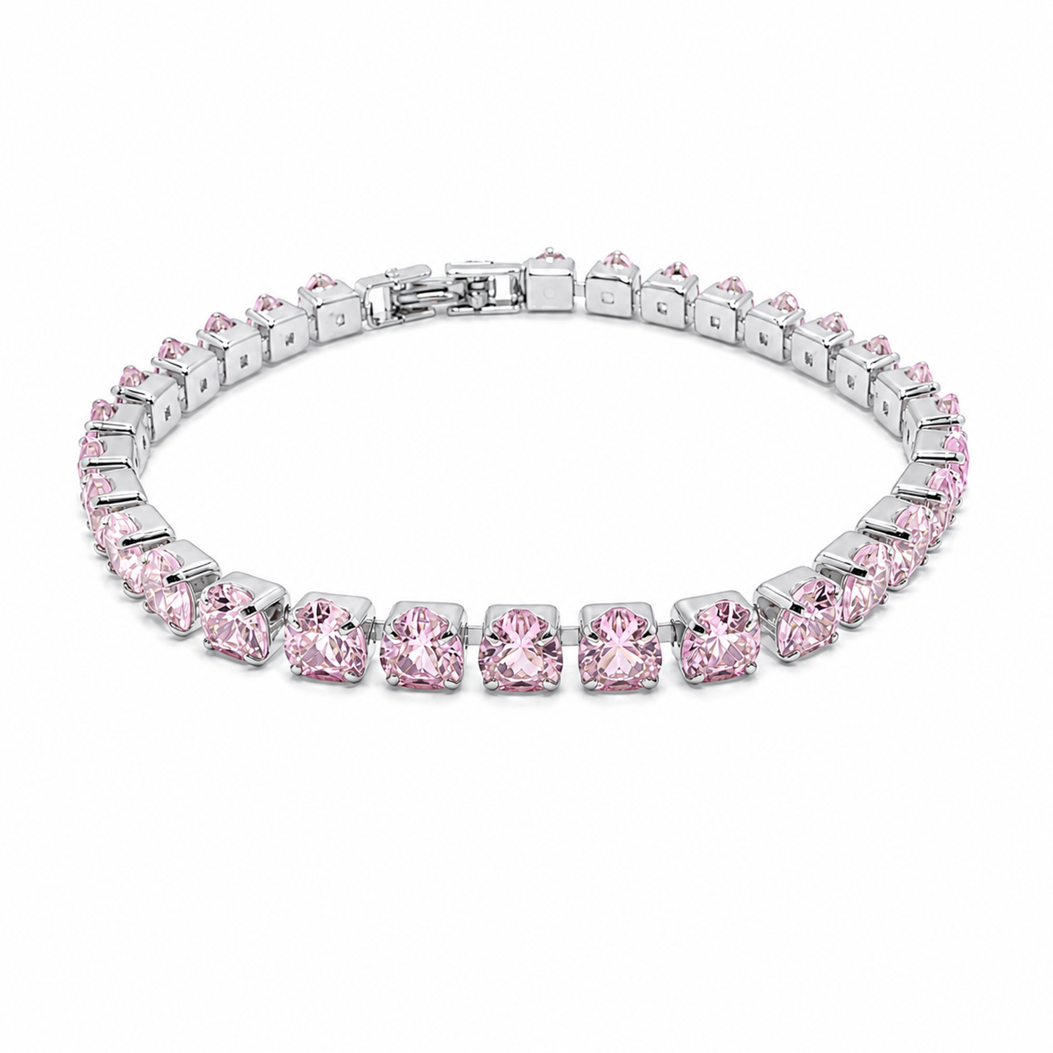 CZ Stone Love Heart Tennis Bracelet With Hinged Clasp For Girls & Women's
