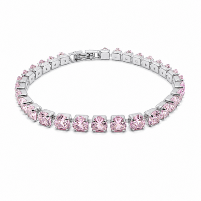 CZ Stone Love Heart Tennis Bracelet With Hinged Clasp For Girls & Women's