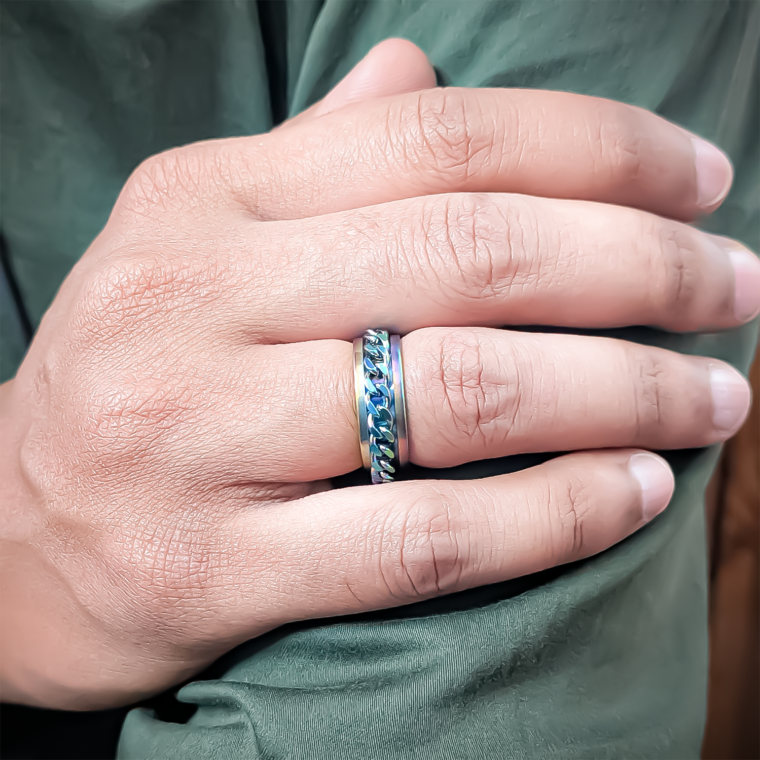 Rainbow Chain Spinner Stainless Steel Ring for  Men & Women