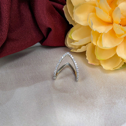 Stylish V Shape Ring with Crystal Accents For Girls & Women