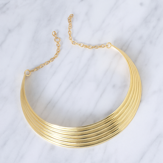 Sleek Multi-Line Gold Plated Choker Necklace