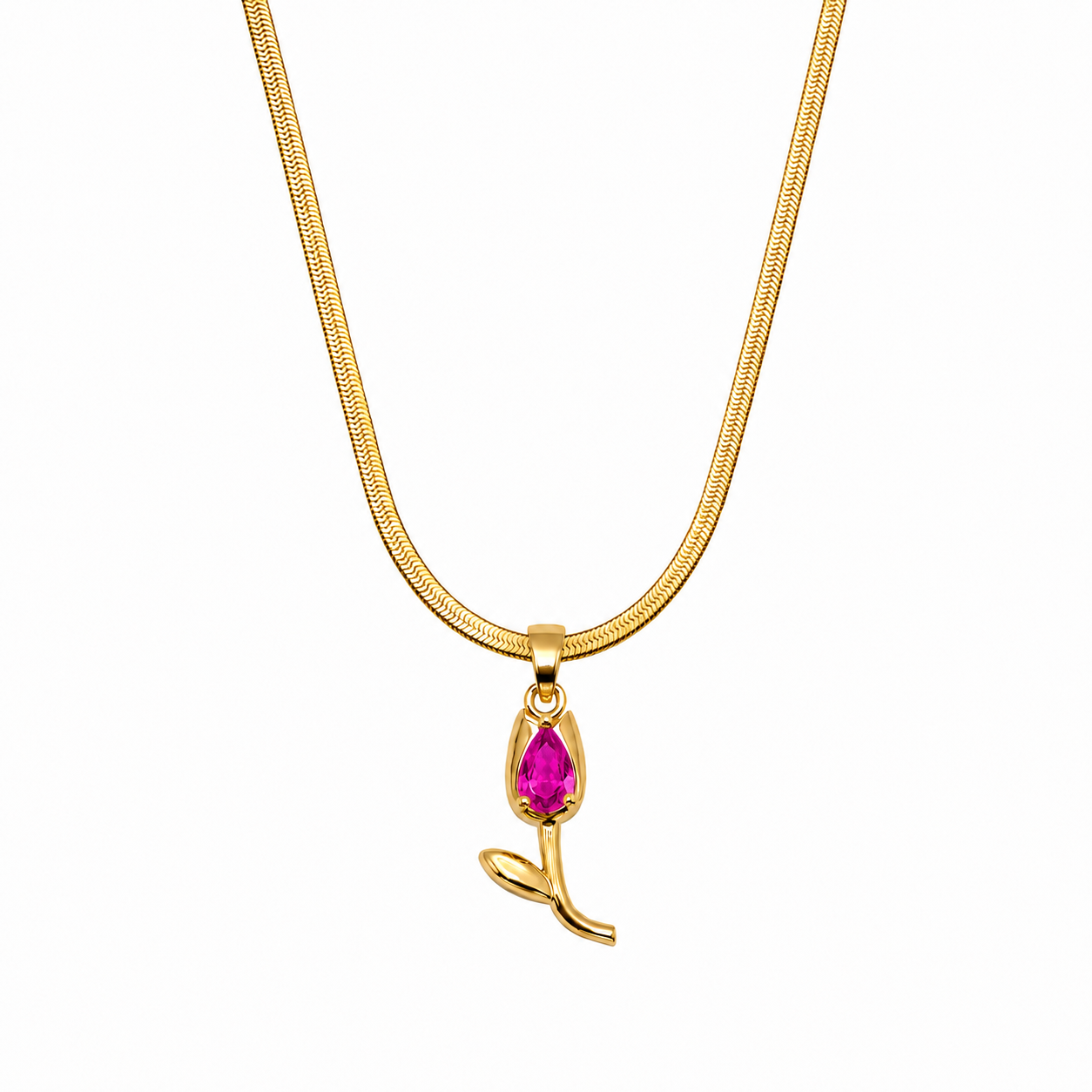 Tulip Teardrop Flower Pendant Necklace For Girls & Women's