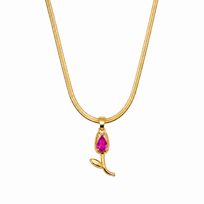 Tulip Teardrop Flower Pendant Necklace For Girls & Women's