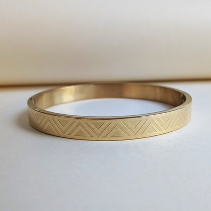 Gold Plated Geometric Triangle Engraved Designer Stainless Steel Bracelet For Men