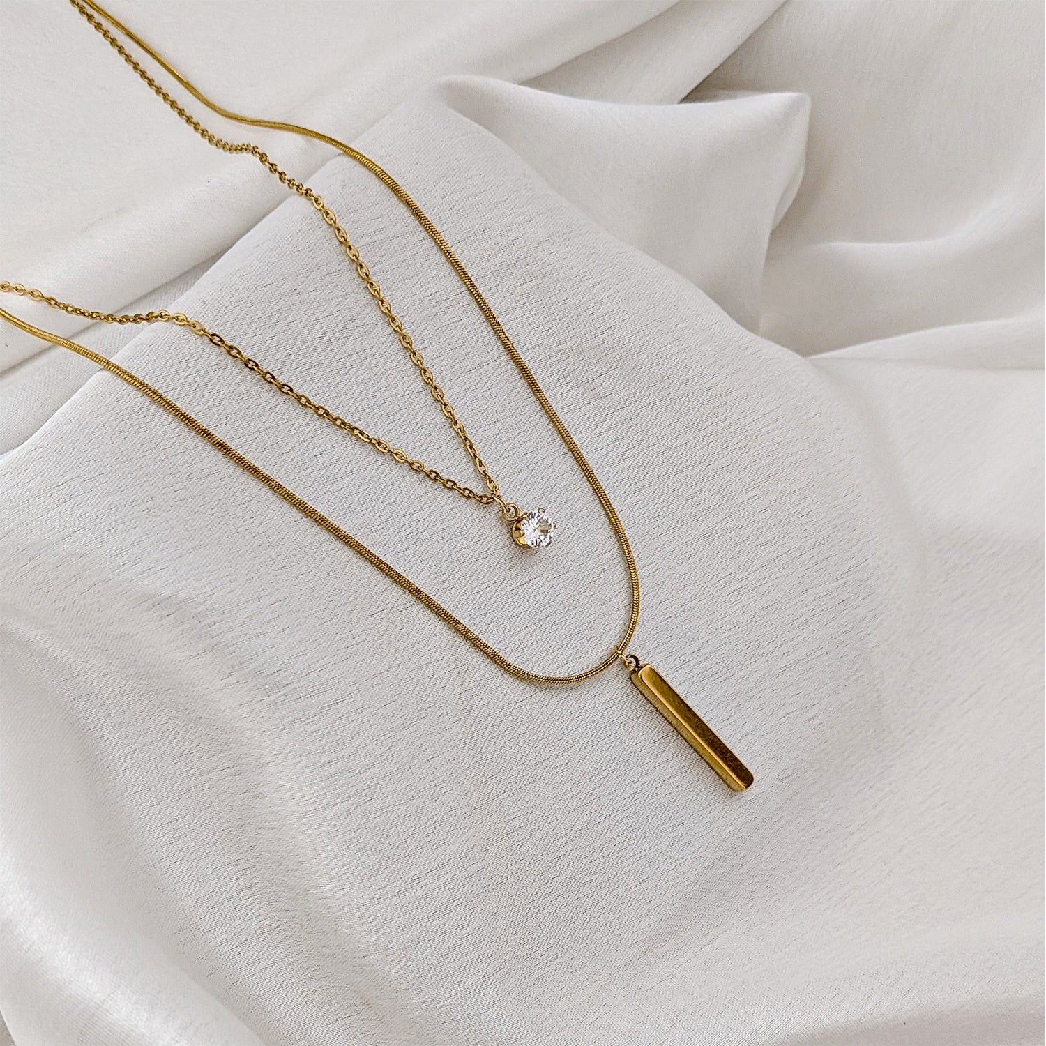Vertical Bar & Crystal Stone Dual Layered Pendant For Girls & Women's