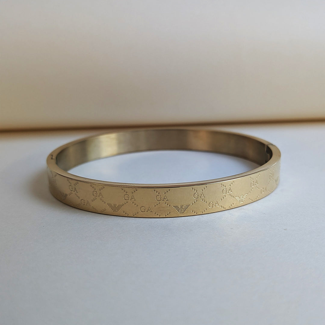 Gold Plated Luxury Armani Brand Inspired Monogram Engraved Designer Stainless Steel Bracelet For Men