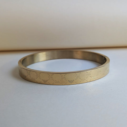 Gold Plated Luxury Armani Brand Inspired Monogram Engraved Designer Stainless Steel Bracelet For Men