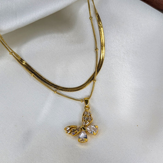 Gold Plated Elegant CZ Crystal Butterfly Stainless Steel Pendant For Girls & Women