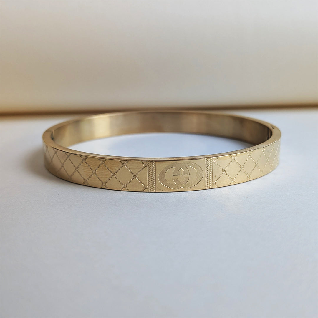 Luxury Gucci Brand Inspired Designer Geometric Engraved Stainless Steel Bracelet For Men
