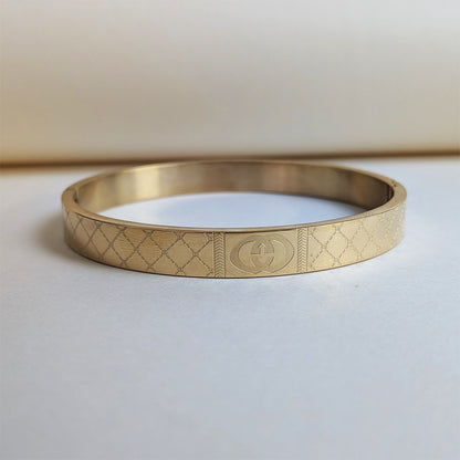 Luxury Gucci Brand Inspired Designer Geometric Engraved Stainless Steel Bracelet For Men