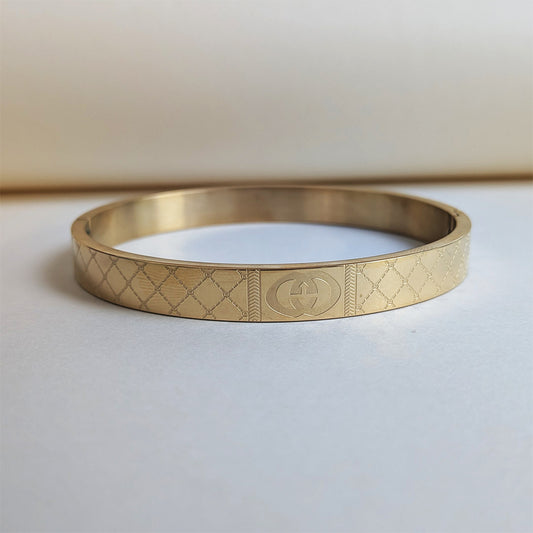 Luxury Gucci Brand Inspired Designer Geometric Engraved Stainless Steel Bracelet For Men