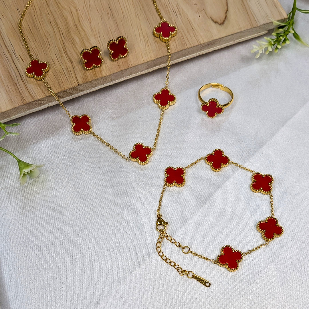 Gold Plated Floral Combo Set with Necklace, Earrings, Ring & Bracelet