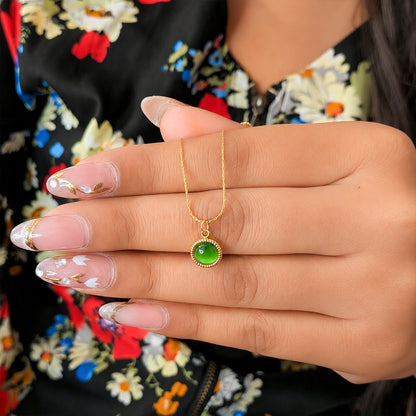 Stylish Minimal Green Stone Round Pendant For Girls & Women