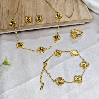 Gold Plated Floral Combo Set with Necklace, Earrings, Ring & Bracelet