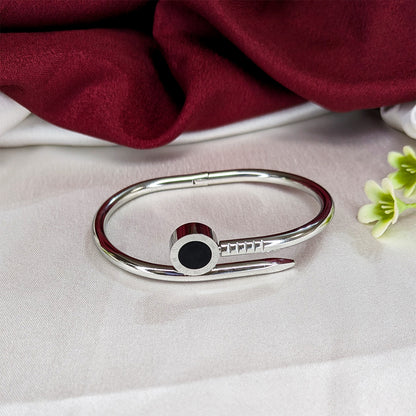 Elegant Nail Design Bracelet with Black Enamel Round Charm for Girls & Women