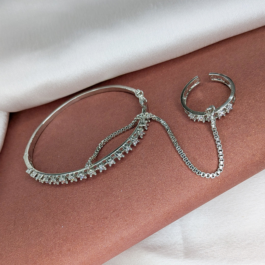 Elegant Single Line AD (American Diamond) Finger Ring Bracelet for Girls & Women