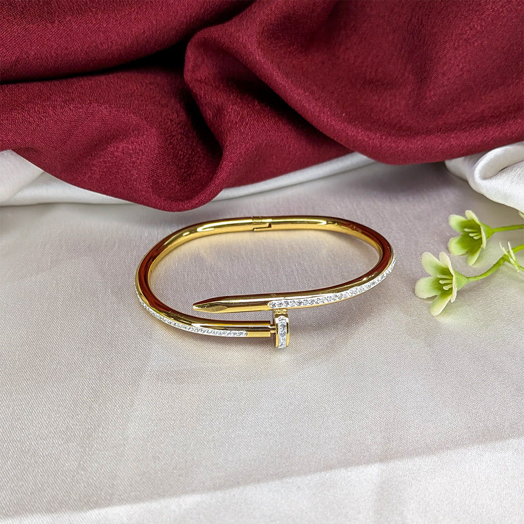 Elegant Gold Finish Studded Nail-Inspired Bracelet for Girls & Women