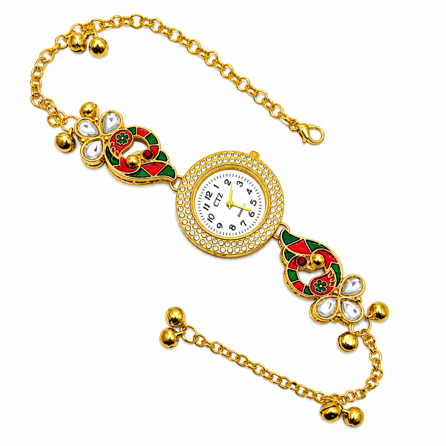 Floral Enamel Crystal Kashmiri Watch for Women & Girls