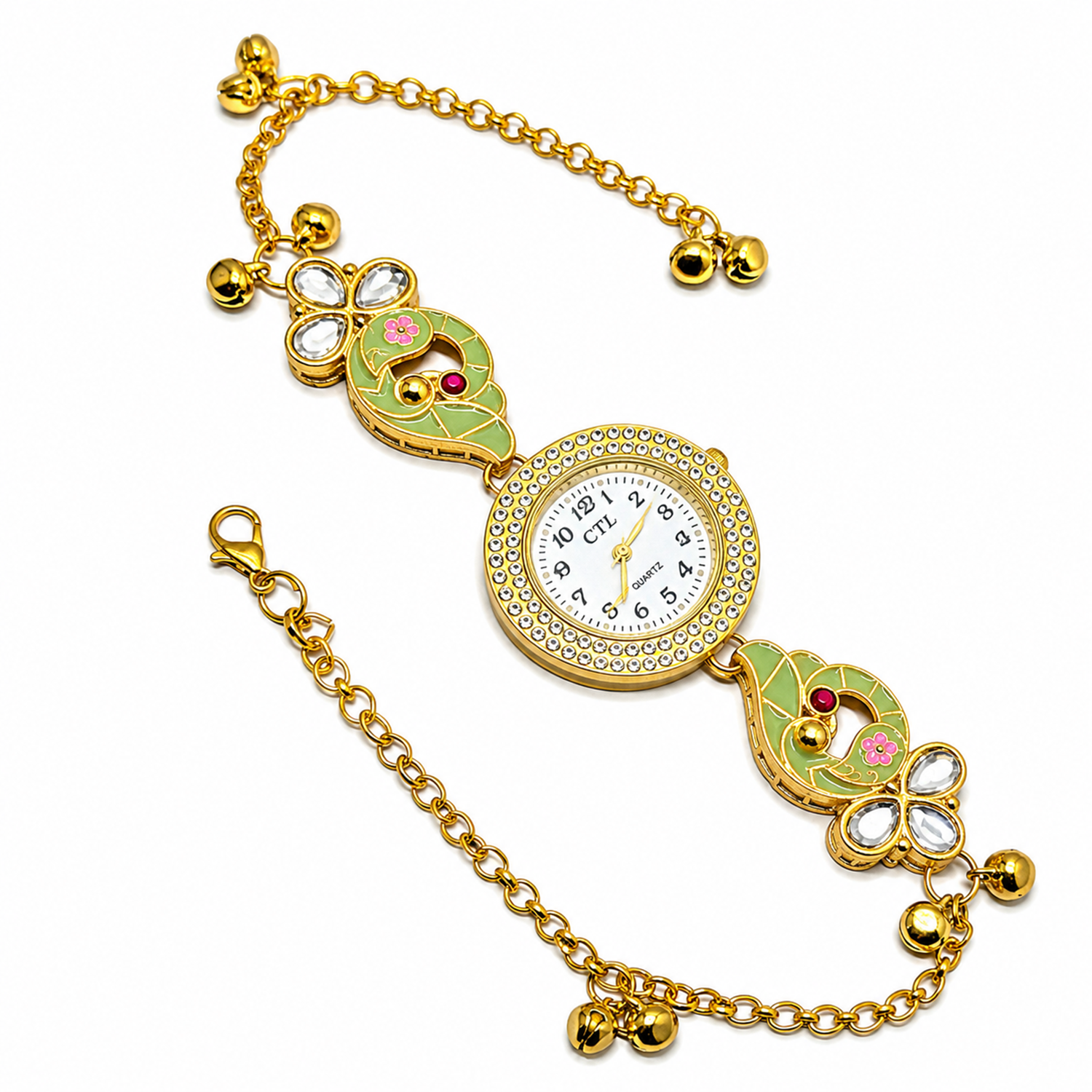 Floral Enamel Crystal Kashmiri Watch for Women & Girls