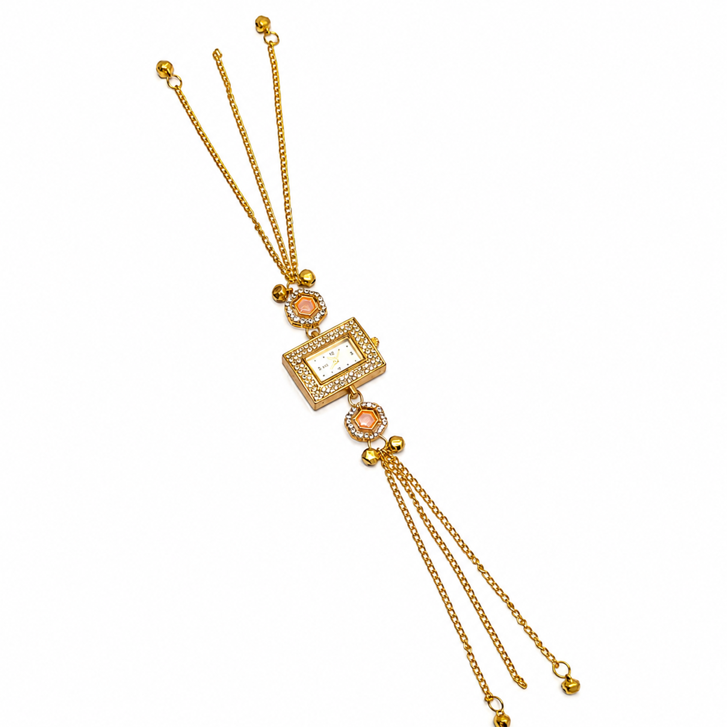 Gold Plated Crystal Stone Square Dial Kashmiri Watch for Girls & Women
