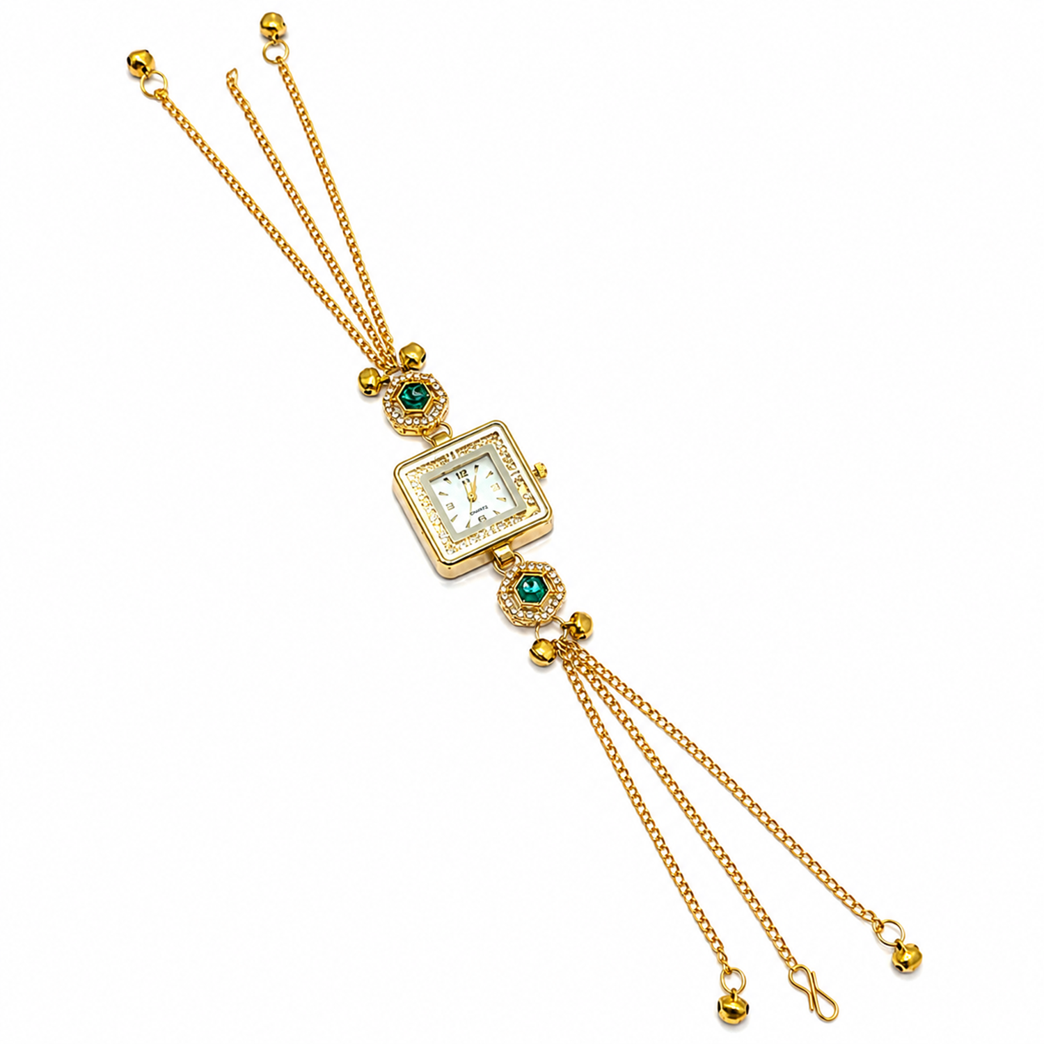 Gold Plated Square Dial Kashimiri Watch with CZ Stone Details