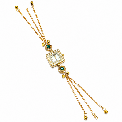 Gold Plated Square Dial Kashimiri Watch with CZ Stone Details