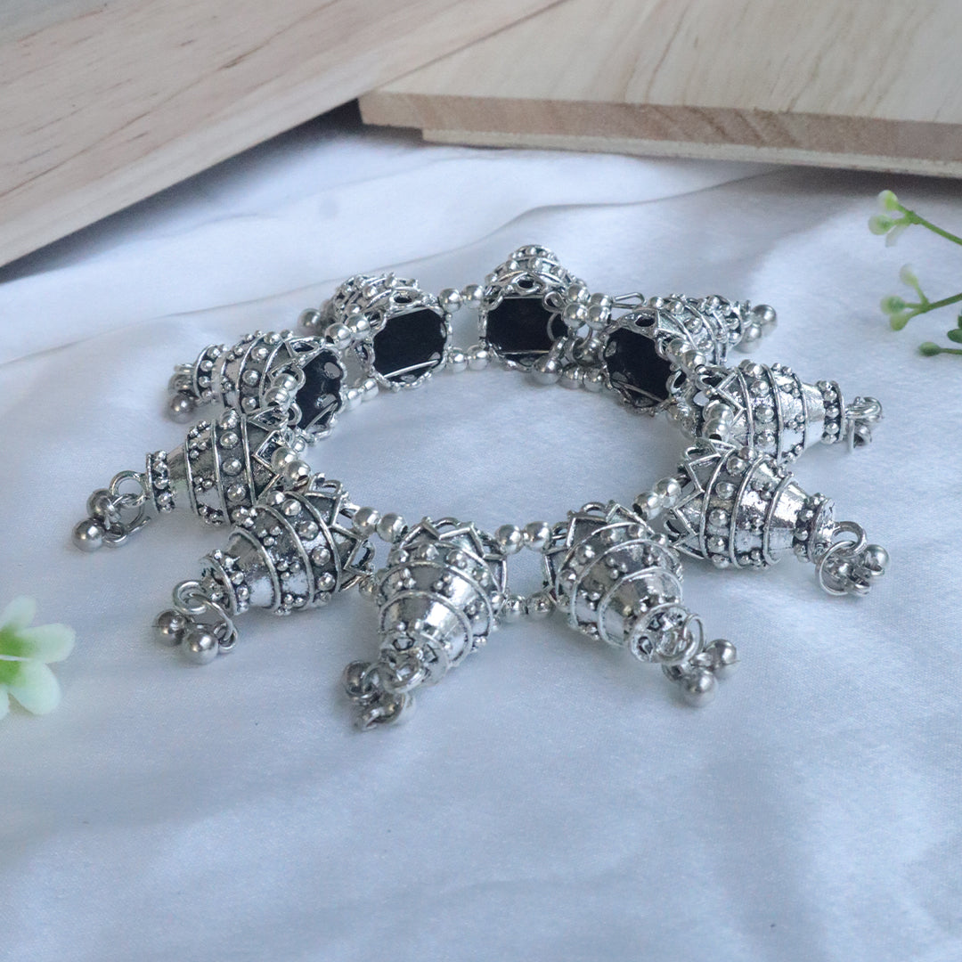 Silver Toned Jhumka Charm Bracelet