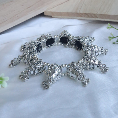 Silver Toned Jhumka Charm Bracelet