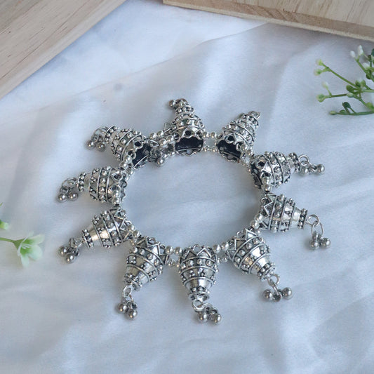 Silver Toned Jhumka Charm Bracelet